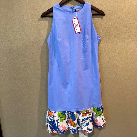 NWT CK Bradley Light Blue Sleeveless Dress, Me, Ruffle Print Hem GirlCore - Picture 1 of 9